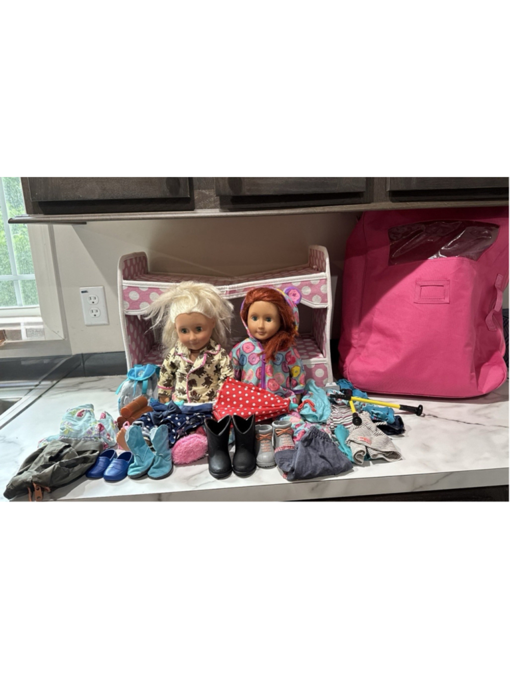 HUGE Lot Of Our Generation 18” Doll With Accessories Shoes Clothes Carrying Case